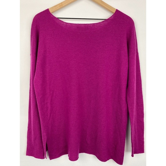 Vince Cashmere Wool Blend Sweater S Fuchsia Boatneck Old Money Bright Minimalist - Picture 5 of 9